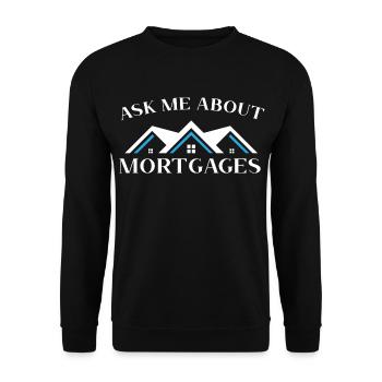 Fragen Sie mich über Hypotheken Haus Immobilienmak - Unisex Pullover - Schwarz - Vorne - Alina (178cm) & Michal (187cm)
