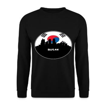 Busan Südkorea Flagge Skyline Silhouette Reisen - Unisex Pullover - Schwarz - Vorne - Alina (178cm) & Michal (187cm)