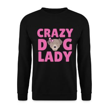 Crazy Dog Lady - Hund mit Schleife in Pink - Unisex Pullover - Schwarz - Vorne - Alina (178cm) & Michal (187cm)