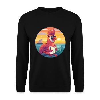 Hahn Niedlich Lustige Karikatur Kawaii Buch Strand - Unisex Pullover - Schwarz - Vorne - Alina (178cm) & Michal (187cm)