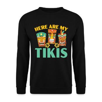 Hier sind meine Tikis Hawaiianische Luau Party Tik - Unisex Pullover - Schwarz - Vorne - Alina (178cm) & Michal (187cm)