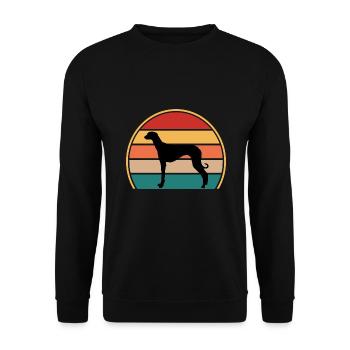 Alte kroatische Windhundhund-Silhouette Retro-Sonne - Unisex Pullover - Schwarz - Vorne - Alina (178cm) & Michal (187cm)