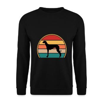 Alte kroatische Windhundhund-Silhouette Retro-Sonne - Unisex Pullover - Schwarz - Vorne - Alina (178cm) & Michal (187cm)