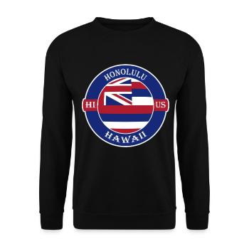 Honolulu Hawaii Flagge USA Reise Souvenir Abzeichen - Unisex Pullover - Schwarz - Vorne - Alina (178cm) & Michal (187cm)
