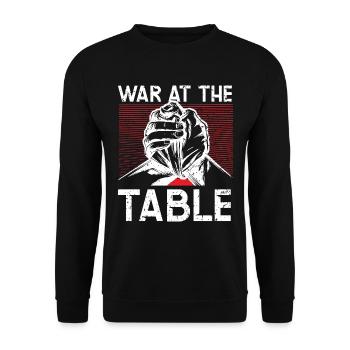 Krieg am Tisch Ringer ringen Armdrücken - Unisex Pullover - Schwarz - Vorne - Alina (178cm) & Michal (187cm)