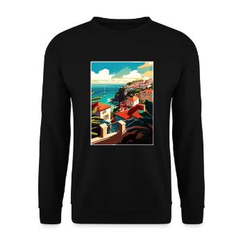 São Miguel Portugal Vintage Reiseposter Souvenir - Unisex Pullover - Schwarz - Vorne - Alina (178cm) & Michal (187cm)