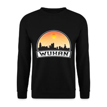 Wuhan China Skyline Vintage Sonnenuntergang Reise Souvenir - Unisex Pullover - Schwarz - Vorne - Alina (178cm) & Michal (187cm)