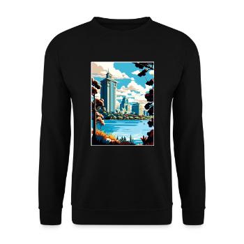 Oakland Kalifornien Vintage Reiseposter Souvenir - Unisex Pullover - Schwarz - Vorne - Alina (178cm) & Michal (187cm)