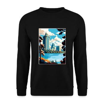 Oakland Kalifornien Vintage Reiseposter Souvenir - Unisex Pullover - Schwarz - Vorne - Alina (178cm) & Michal (187cm)