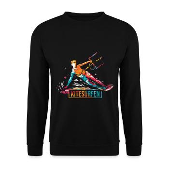 Stürmischer Kitesurfer Wellenritt - Unisex Pullover - Schwarz - Vorne - Alina (178cm) & Michal (187cm)