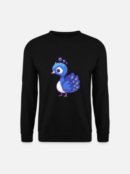 Pfau süßes glückliches Kawaii Cartoon Clipart Tier - Unisex Pullover - Schwarz
