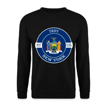 Troy New York Flagge USA Reise Souvenir Abzeichen - Unisex Pullover - Schwarz - Vorne - Alina (178cm) & Michal (187cm)