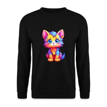 Kätzchen buntes Aquarell Cartoon Kawaii Tier - Unisex Pullover - Schwarz - Vorne - Alina (178cm) & Michal (187cm)