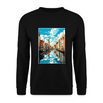 Reiseplakat Danzig, polnische Ostseeküste, Polen - Unisex Pullover - Schwarz - Vorne - Alina (178cm) & Michal (187cm)