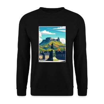 Stirling Scotlandscape Vintage Reiseposter WPA - Unisex Pullover - Schwarz - Vorne - Alina (178cm) & Michal (187cm)