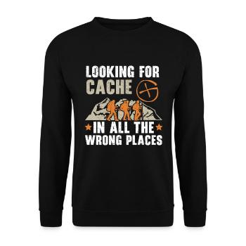 Suche nach Cache an den falschen Orten - Unisex Pullover - Schwarz - Vorne - Alina (178cm) & Michal (187cm)
