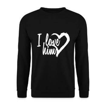 I love him Herz - Unisex Pullover - Schwarz - Vorne - Alina (178cm) & Michal (187cm)