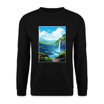La Fortuna Wasserfall Vintage Reiseposter WPA Kunst - Unisex Pullover - Schwarz - Vorne - Alina (178cm) & Michal (187cm)