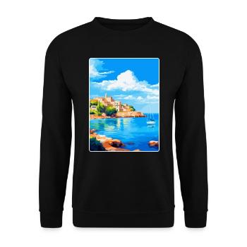 Balearen Spanien Vintage Reiseplakat WPA - Unisex Pullover - Schwarz - Vorne - Alina (178cm) & Michal (187cm)