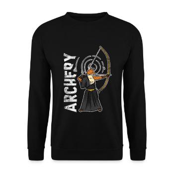 Treffsicherer Fuchs Bogenschütze - Unisex Pullover - Schwarz - Vorne - Alina (178cm) & Michal (187cm)