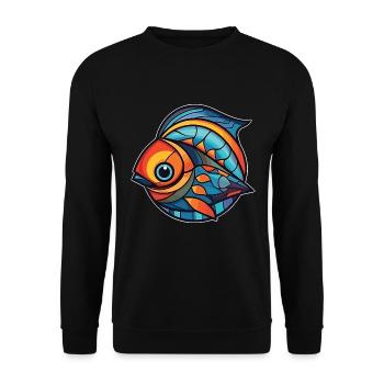 Bunte Aquarell-Tierhaustierillustration des Fisches - Unisex Pullover - Schwarz - Vorne - Alina (178cm) & Michal (187cm)