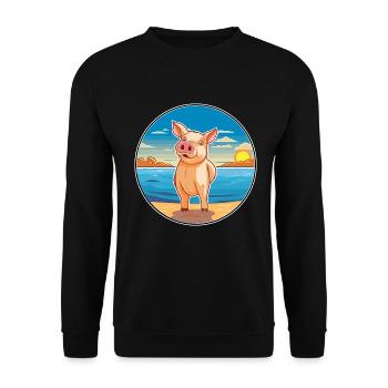 Schwein Aquarell Cartoon Kawaii Clipart Tier - Unisex Pullover - Schwarz - Vorne - Alina (178cm) & Michal (187cm)