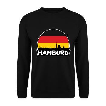 Hamburg Deutschland Flagge Skyline Silhouette Reisen - Unisex Pullover - Schwarz - Vorne - Alina (178cm) & Michal (187cm)