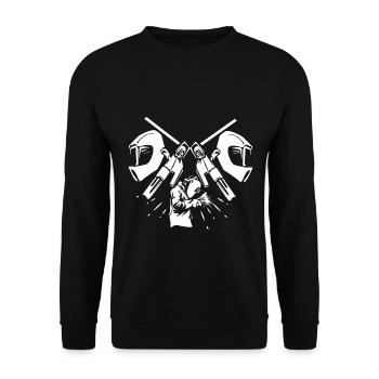 Glühender Schweißer Schutzhelm - Unisex Pullover - Schwarz - Vorne - Alina (178cm) & Michal (187cm)