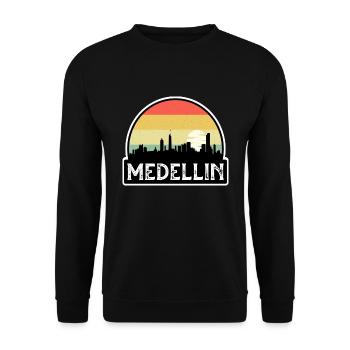 Medellin Kolumbien Flagge Skyline Reisesouvenir - Unisex Pullover - Schwarz - Vorne - Alina (178cm) & Michal (187cm)