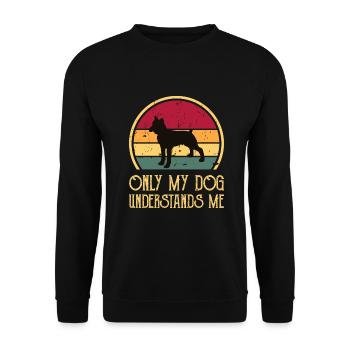 Boxer Hund Silhouette Vintage Sonnenuntergang für Hundeliebhaber - Unisex Pullover - Schwarz - Vorne - Alina (178cm) & Michal (187cm)