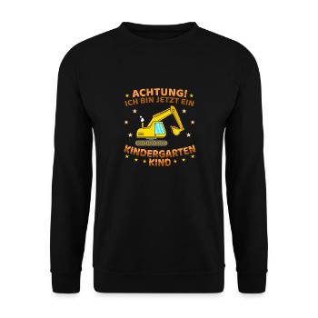 Ich bin jetzt ein Kindergartenkind Bagger - Unisex Pullover - Schwarz - Vorne - Alina (178cm) & Michal (187cm)