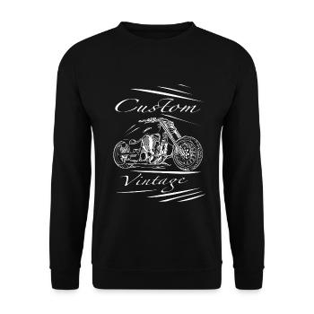 Custom Vintage Motorrad - Unisex Pullover - Schwarz - Vorne - Alina (178cm) & Michal (187cm)