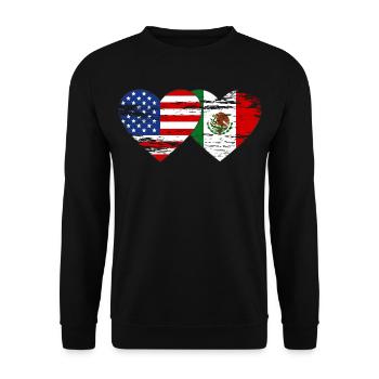 USA Meksiko Flagge Herz used - Unisex Pullover - Schwarz - Vorne - Alina (178cm) & Michal (187cm)