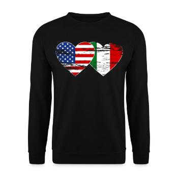 USA Italien Flagge Herz used - Unisex Pullover - Schwarz - Vorne - Alina (178cm) & Michal (187cm)