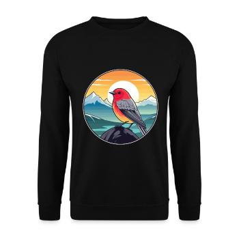 Finch Buntes Aquarell Cartoon Kawaii Tier - Unisex Pullover - Schwarz - Vorne - Alina (178cm) & Michal (187cm)