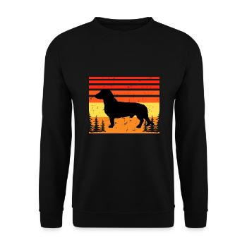 Westfälische Dachsbracke Hundesilhouette Retro Sonne - Unisex Pullover - Schwarz - Vorne - Alina (178cm) & Michal (187cm)