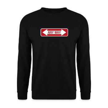 Straßenschild in irgendeiner Weise rot - Unisex Pullover - Schwarz - Vorne - Alina (178cm) & Michal (187cm)