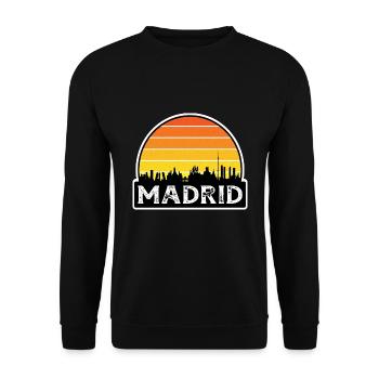 Madrid Spanien Flagge Skyline Reisesouvenir - Unisex Pullover - Schwarz - Vorne - Alina (178cm) & Michal (187cm)