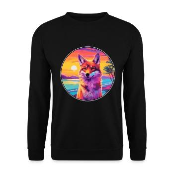 Kojote Buntes Aquarell Cartoon Kawaii Tier - Unisex Pullover - Schwarz - Vorne - Alina (178cm) & Michal (187cm)