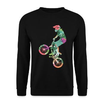 Fahrrad Stunt Tricks Radfahrer BMX - Unisex Pullover - Schwarz - Vorne - Alina (178cm) & Michal (187cm)