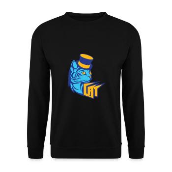Blaue Katze mit Zylinder - Cat Logo - Unisex Pullover - Schwarz - Vorne - Alina (178cm) & Michal (187cm)