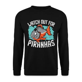 Vorsicht vor Piranhas Aquarianer Fischhaltung Fisc - Unisex Pullover - Schwarz - Vorne - Alina (178cm) & Michal (187cm)
