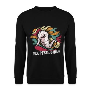 Zierliches Seepferdchen Seegraswiese - Unisex Pullover - Schwarz - Vorne - Alina (178cm) & Michal (187cm)