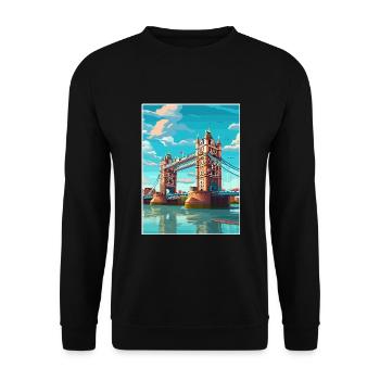 Tower Bridge England Vintage Reiseposter WPA Kunst - Unisex Pullover - Schwarz - Vorne - Alina (178cm) & Michal (187cm)