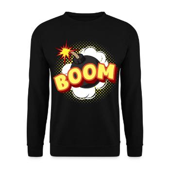 Comic BOOM Bombe Cartoon Geschenk - Unisex Pullover - Schwarz - Vorne - Alina (178cm) & Michal (187cm)