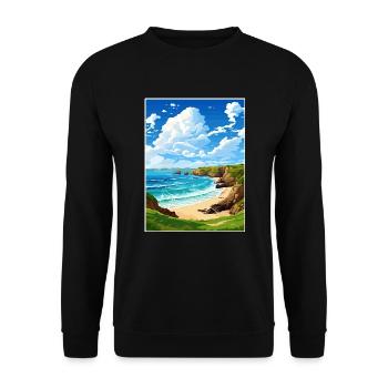 Porthcurno Cornwall Vintage Reiseposter Souvenir - Unisex Pullover - Schwarz - Vorne - Alina (178cm) & Michal (187cm)