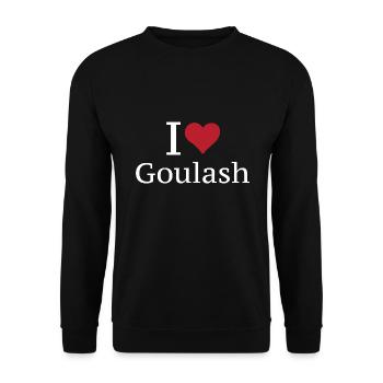 Deftiger Ungarischer Gulascheintopf - Unisex Pullover - Schwarz - Vorne - Alina (178cm) & Michal (187cm)
