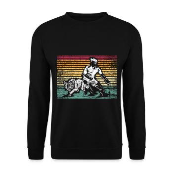 Wendiger Border Collie Parcours - Unisex Pullover - Schwarz - Vorne - Alina (178cm) & Michal (187cm)