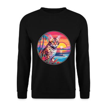 Rotluchs buntes Aquarell Karikatur Kawaii Tier - Unisex Pullover - Schwarz - Vorne - Alina (178cm) & Michal (187cm)