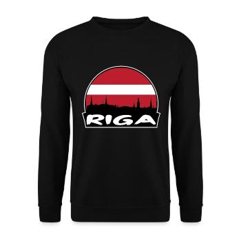 Riga Lettland Flagge Skyline Silhouette Reisen - Unisex Pullover - Schwarz - Vorne - Alina (178cm) & Michal (187cm)